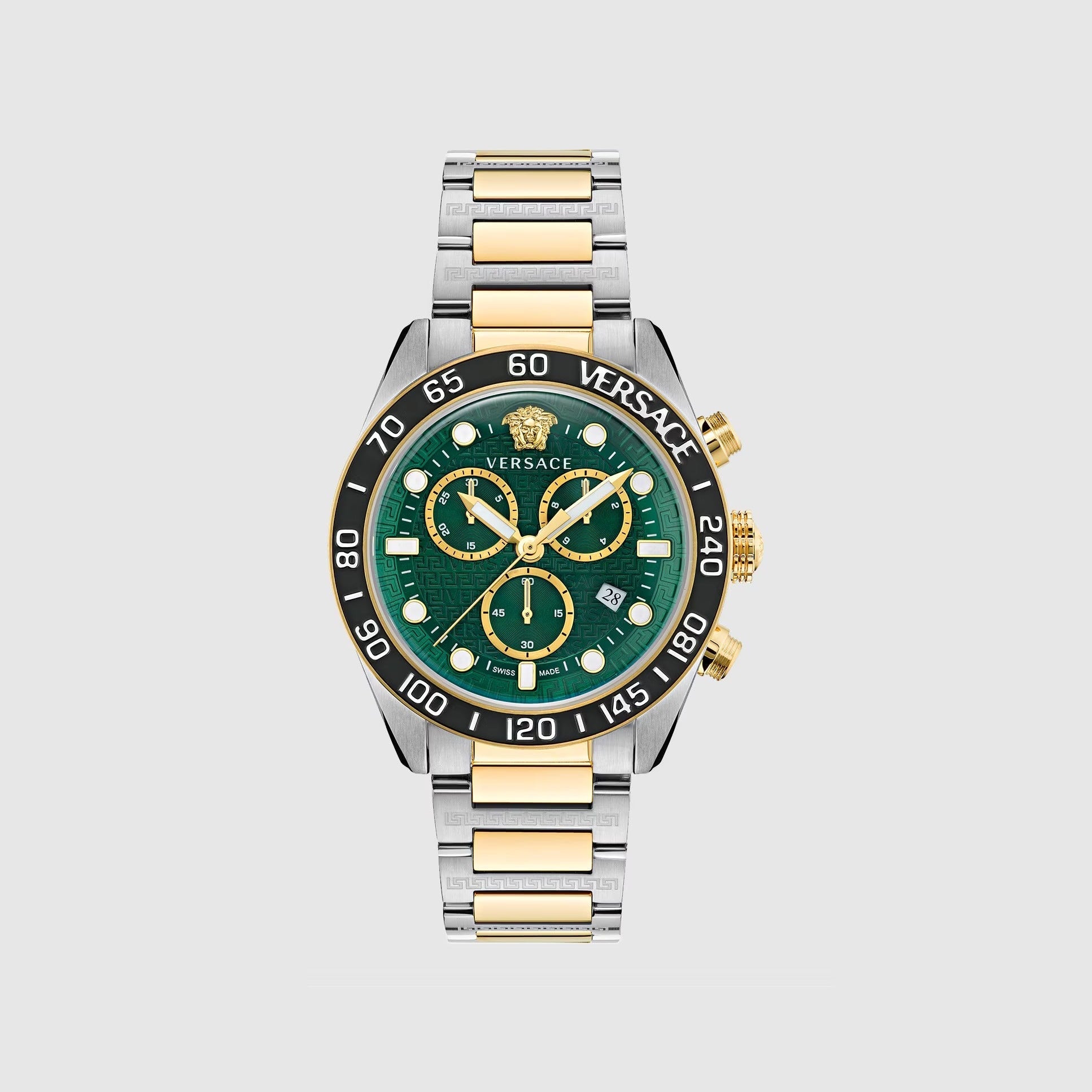 Versace Greca Dome Chronograph Green Dial Two Tone Steel Strap Watch for Men - VE6K00423