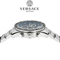Versace Greca Dome Chronograph Blue Dial Silver Steel Strap Watch for Men - VE6K00323