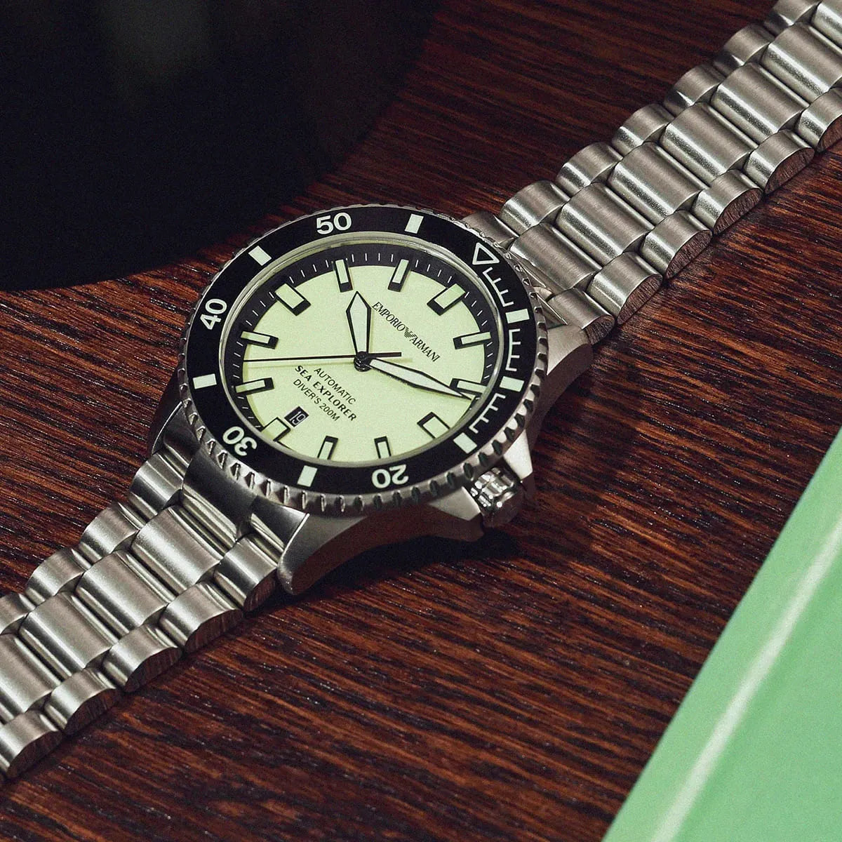 Emporio Armani Sea Explorer Yellow Dial Silver Steel Strap Watch for Men - AR60083