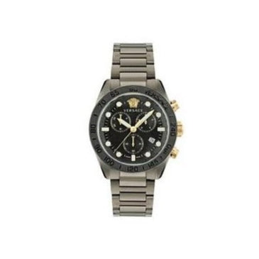 Versace Greca Dome Chronograph Black Dial Grey Steel Strap Watch for Men - VE6K00623