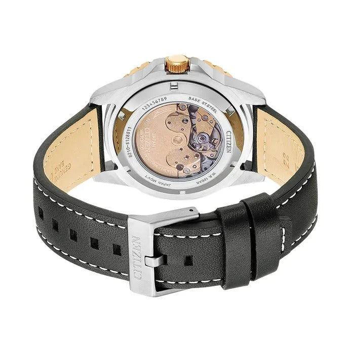 Citizen Mechanical Automatic Black Dial Black Leather Strap Watch for Men - NJ0176-10E