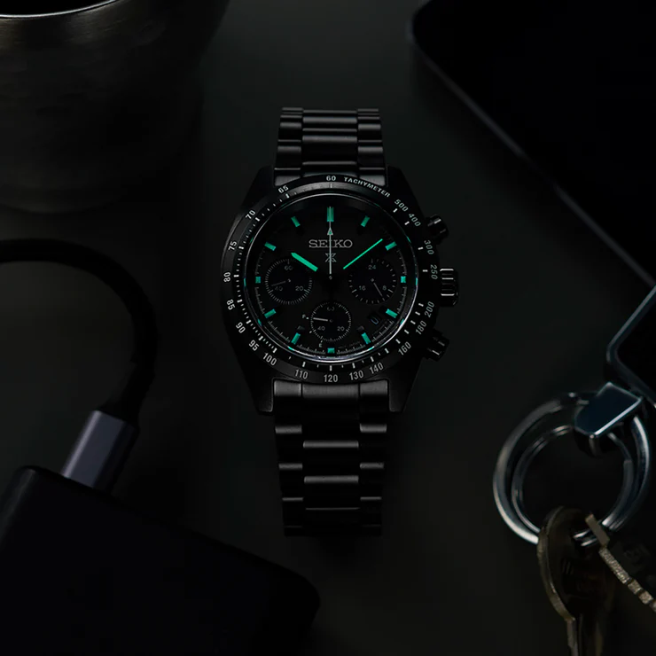 Seiko Prospex Speedtimer The Black Series Limited Edition Black Dial Black Steel Strap Watch for Men - SSC917