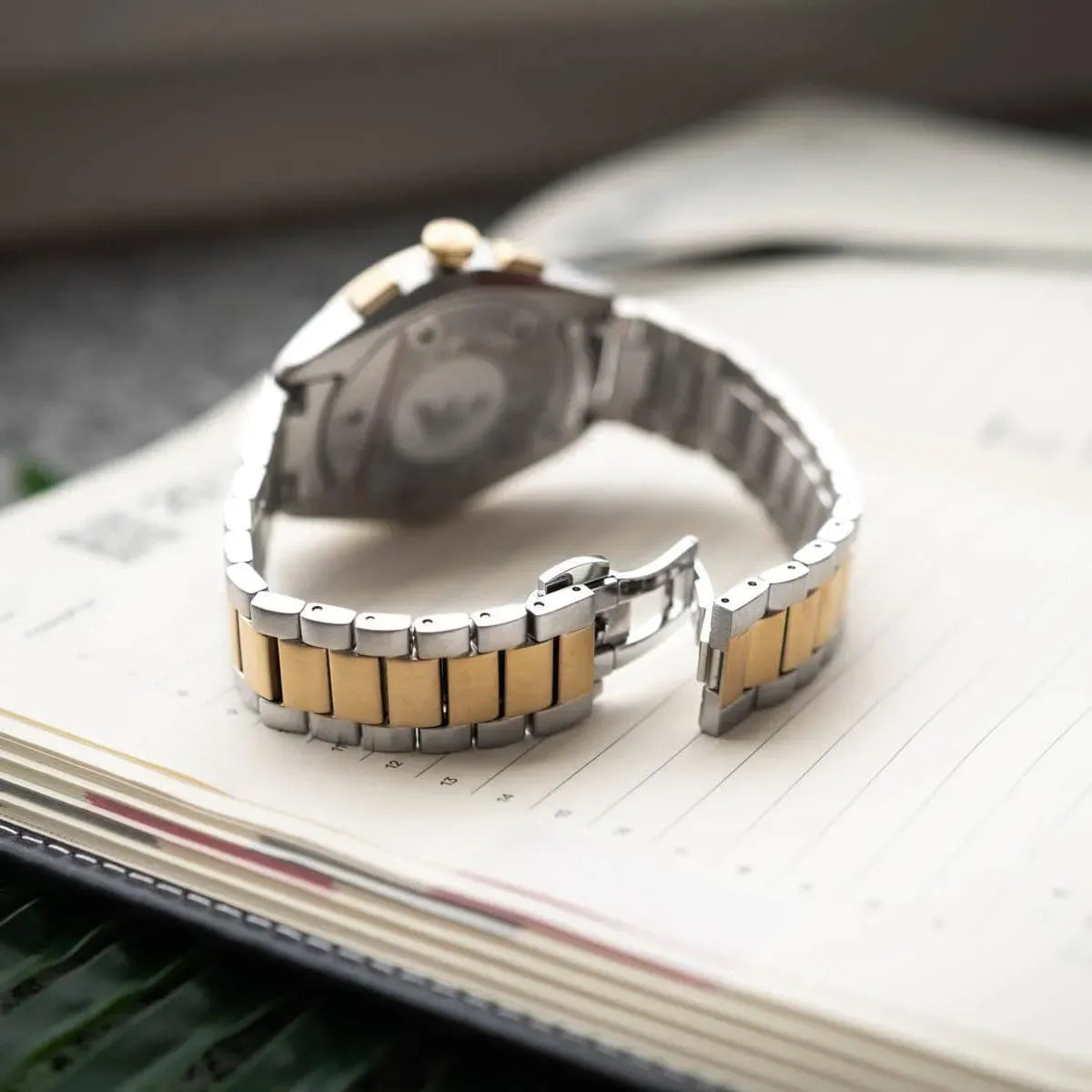 Emporio Armani Elegant Chronograph Cream Dial Two Tone Steel Strap Watch for Men - AR11605