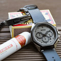 Hugo Boss Cloud Chronograph Grey Dial Black Leather Strap Watch for Men - 1514014