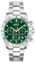 Hugo Boss Hero Chronograph Green Dial Silver Steel Strap Watch for Men - 1514217