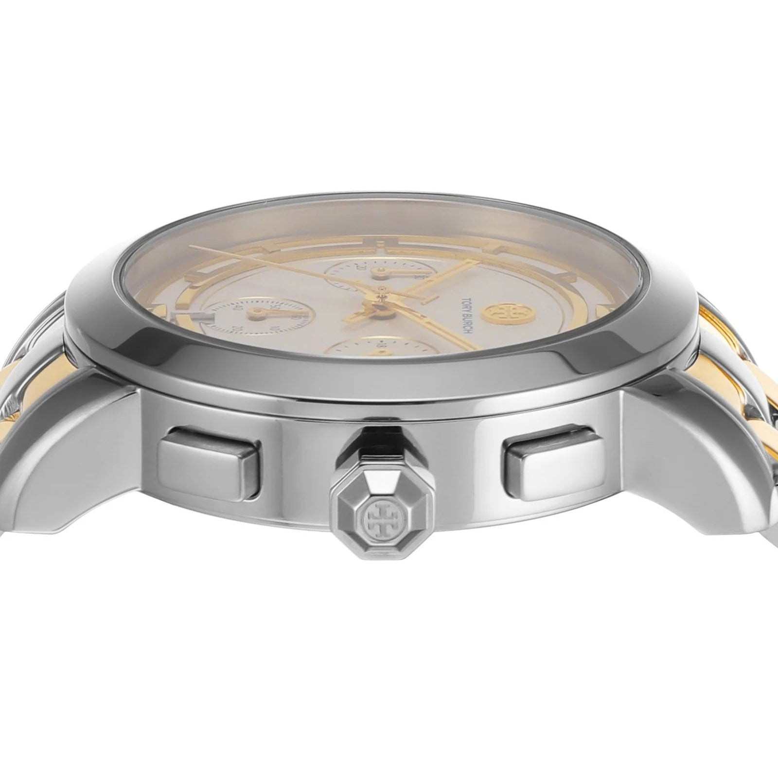 Tory Burch The Tory Chronograph White Dial Two Tone Steel Strap Watch for Women - TBW1052