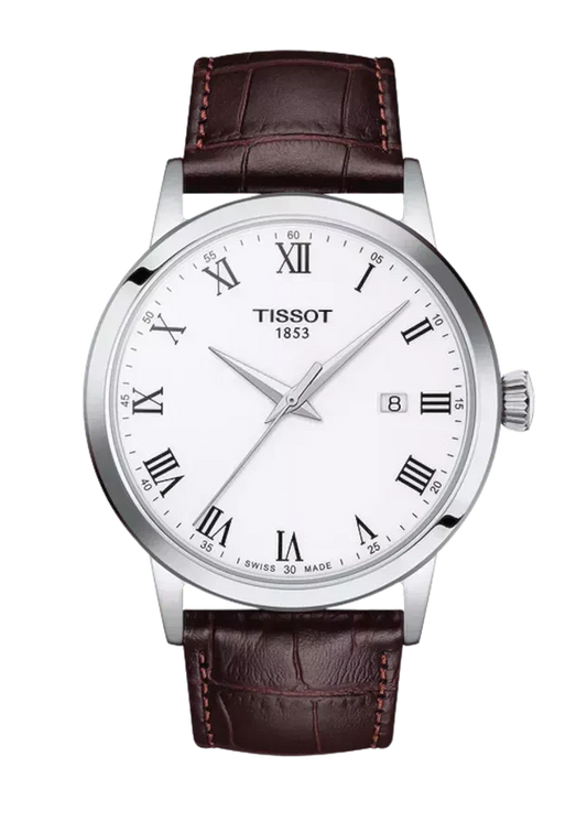 Tissot T Classic Dream Quartz White Dial Brown Leather Strap Watch for Men - T129.410.16.013.00