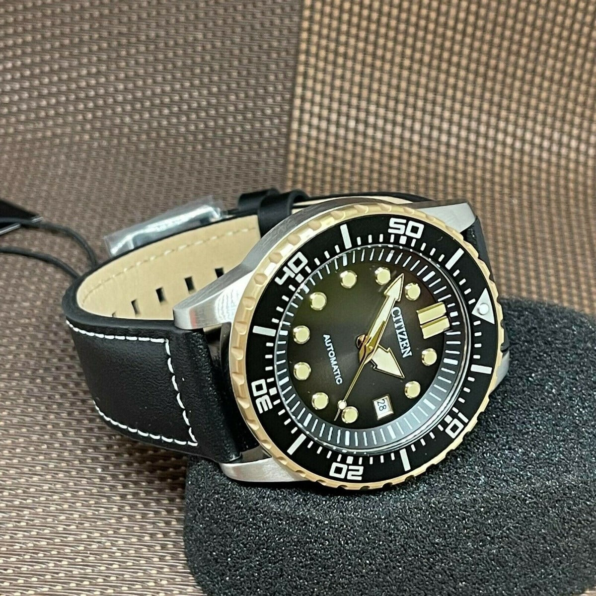 Citizen Mechanical Automatic Black Dial Black Leather Strap Watch for Men - NJ0176-10E