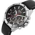 Hugo Boss Troper Chronograph Black Dial Black Leather Strap Watch for Men - 1514055