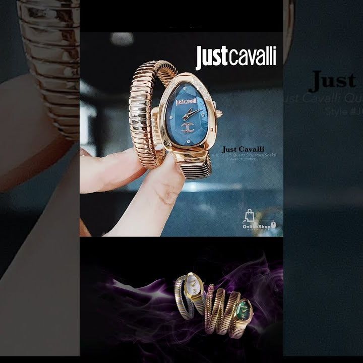 Just Cavalli Glam Evo 4 Blue Dial Rose Gold Steel Strap Watch for Women - JC1L229M0055