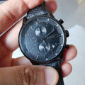 Hugo Boss Aeroliner Chronograph Black Dial Black Leather Strap Watch for Men - 1512567