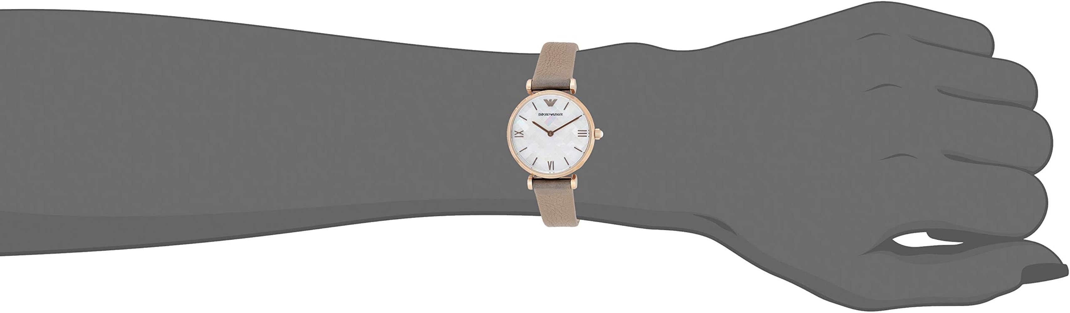 Emporio Armani Gianni T-Bar Silver Dial Beige Leather Strap Watch for Women - AR11111