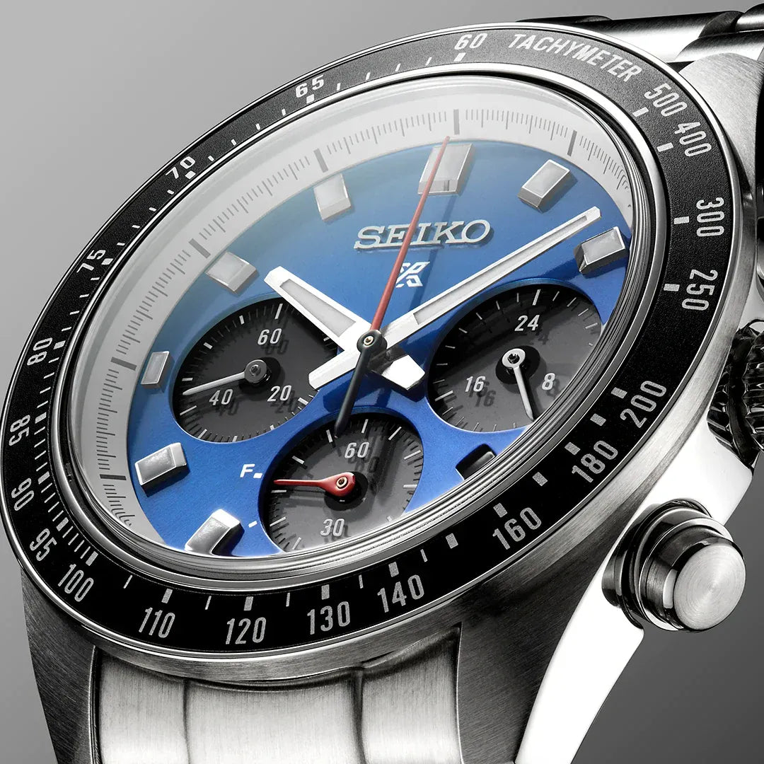 Seiko Speedtimer Solar US Special Edition Blue Dial Silver Steel Strap Watch for Men - SSC931