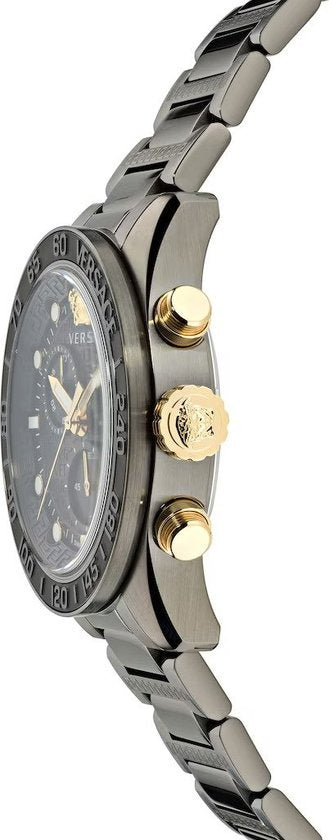 Versace Greca Dome Chronograph Black Dial Grey Steel Strap Watch for Men - VE6K00623