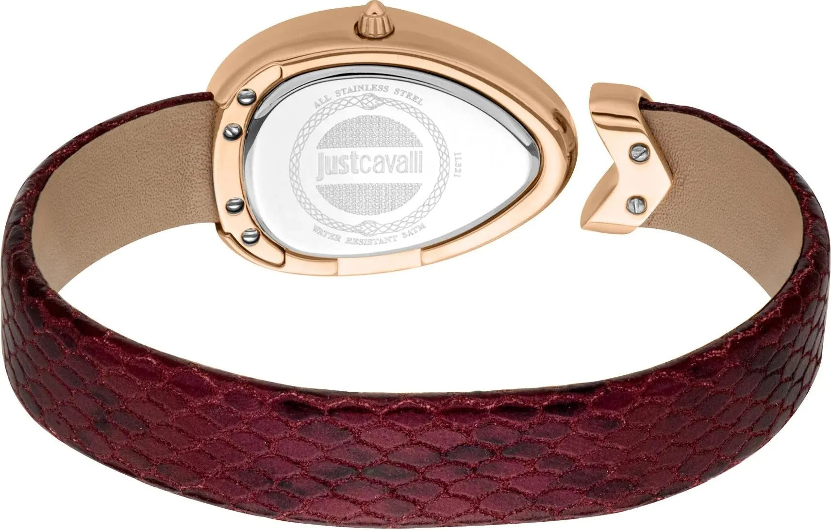 Just Cavalli Diversa Snake Rose Gold Dial Red Leather Strap Watch for Women - JC1L321L0045