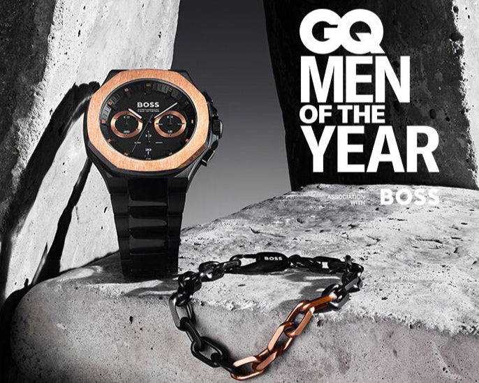 Hugo Boss Taper Chronograph Black Dial Black Steel Strap Watch for Men - 1514090