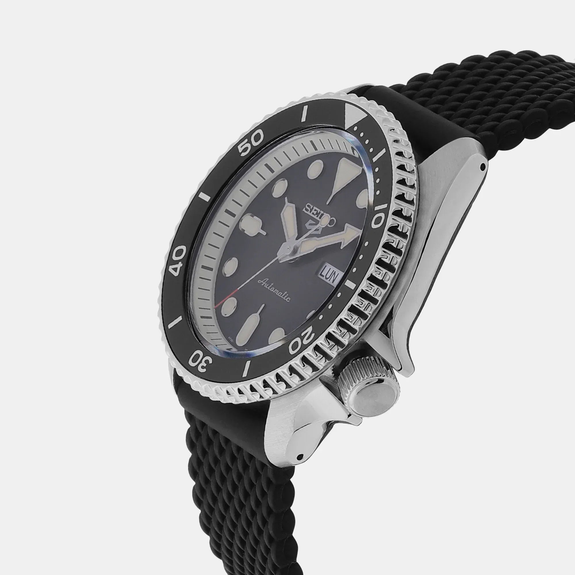 Seiko 5 Sports SKX Automatic Black Dial Black Silicone Strap Watch for Men - SRPD73K2