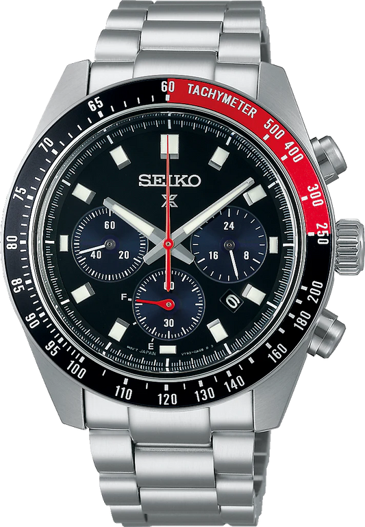 Seiko Prospex Speedtimer Solar Chronograph Black Dial Silver Steel Strap Watch for Men - SSC915