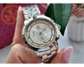 Tory Burch Classic Chronograph White Dial Two Tone Steel Strap Watch for Women - TBW1034