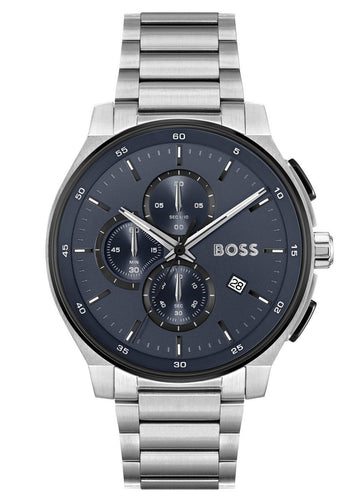 Hugo Boss Peak 2.0 Chronograph Blue Dial SIlver Steel Strap Watch for Men - 1514189