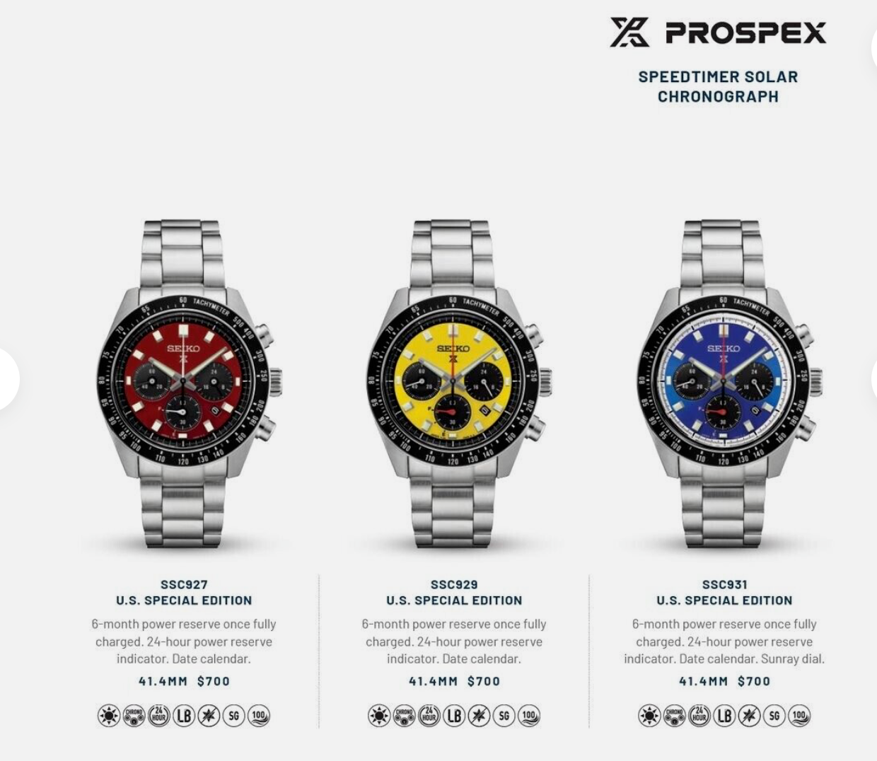 Seiko Speedtimer Solar US Special Edition Blue Dial Silver Steel Strap Watch for Men - SSC931