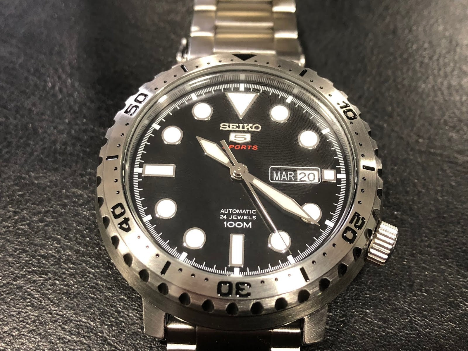 Seiko 5 Sports Automatic Black Dial Silver Steel Strap Watch for Men - SRPC61J1