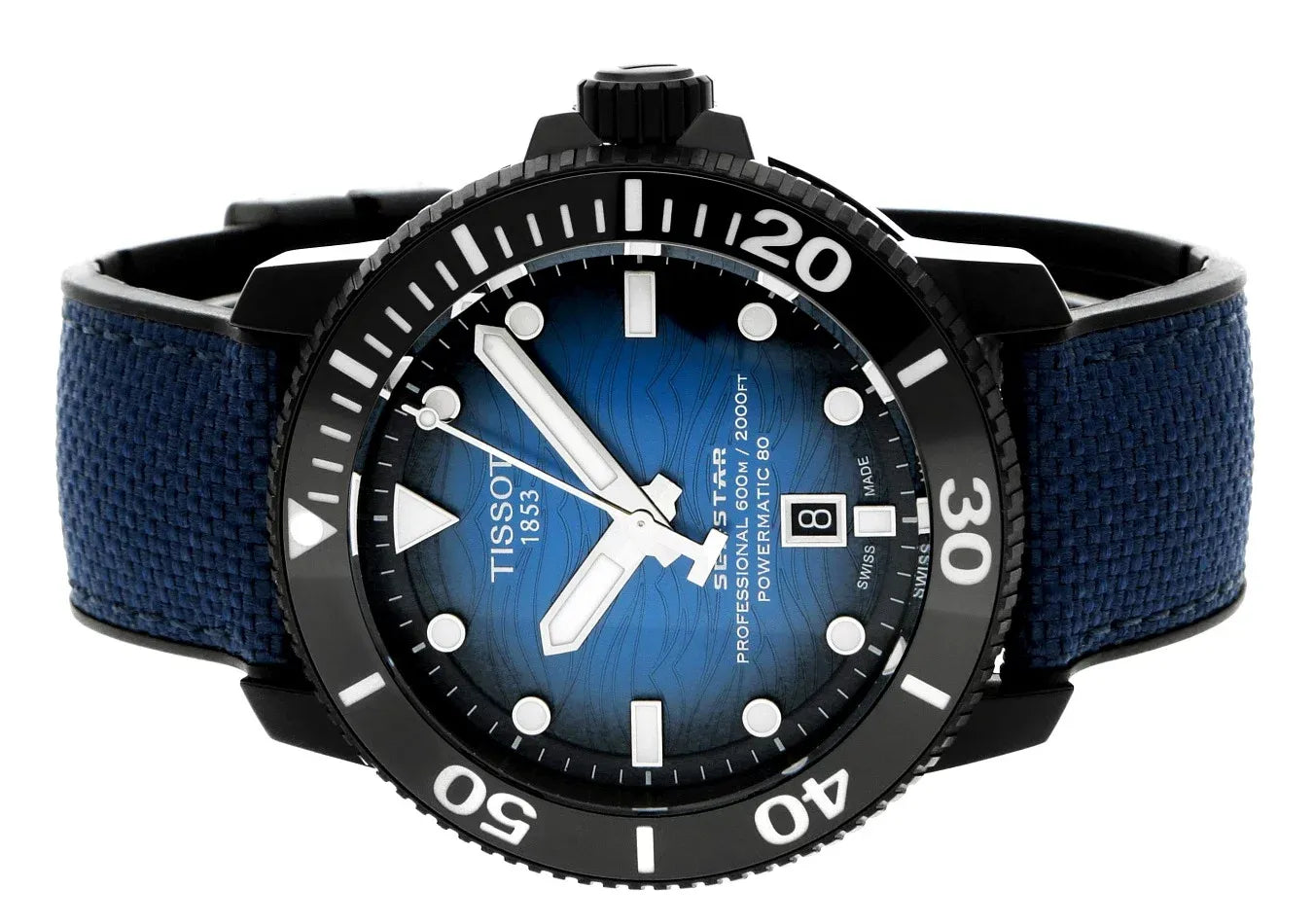 Tissot Seastar 2000 Professional Powermatic 80 Blue Dial Blue Nylon Strap Watch for Men - T120.607.37.041.00