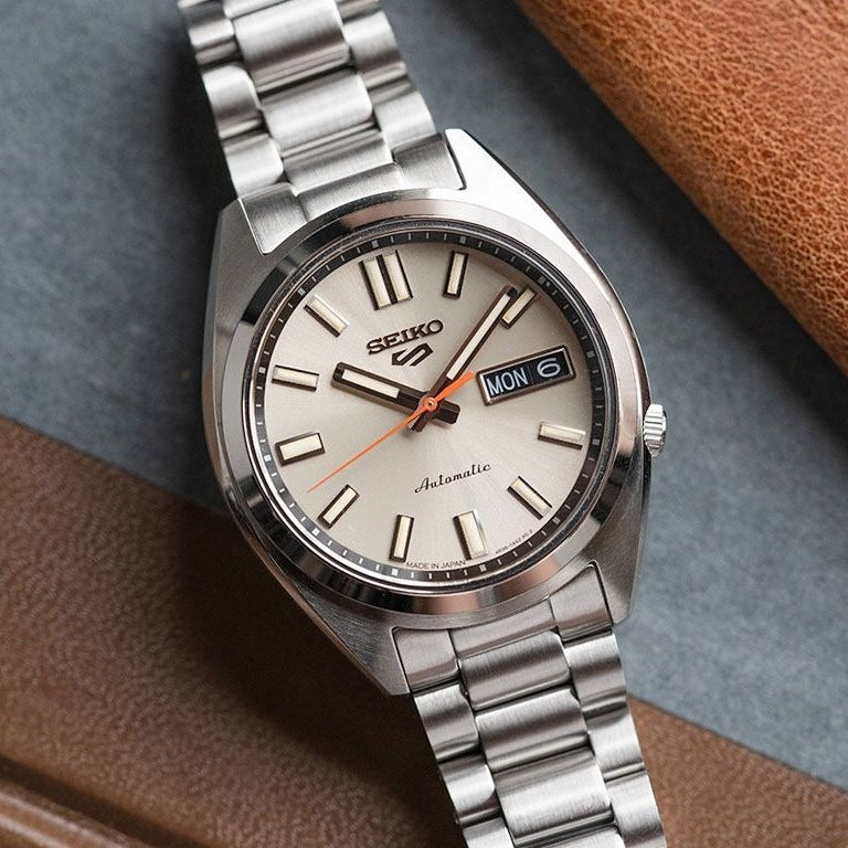 Seiko 5 Sports SNXS Series Automatic Beige Dial Silver Steel Strap Watch for Men - SRPK91K1