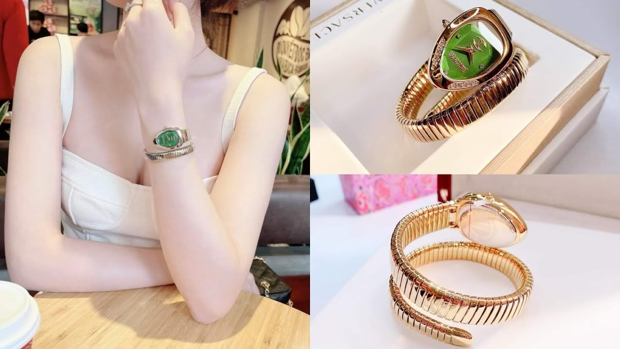 Just Cavalli Serpente Metallica Green Dial Gold Steel Strap Watch for Women - JC1L208M0045