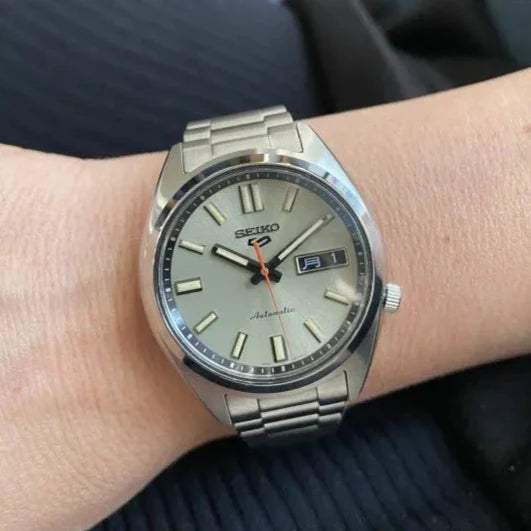 Seiko 5 Sports SNXS Series Automatic Beige Dial Silver Steel Strap Watch for Men - SRPK91K1