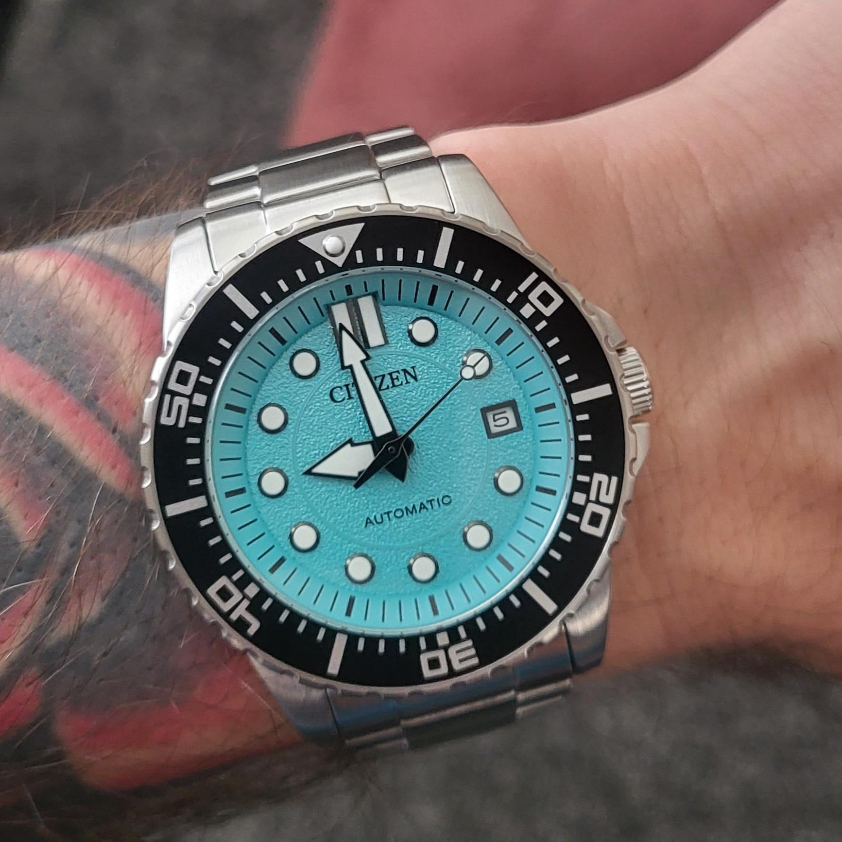 Citizen Mechanical Automatic Turquoise Dial Silver Steel Strap Watch for Men - NJ0170-83X