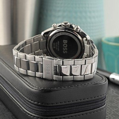 Hugo Boss Skytraveller Chronograph Grey Dial Silver Steel Strap Watch for Men - 1514151