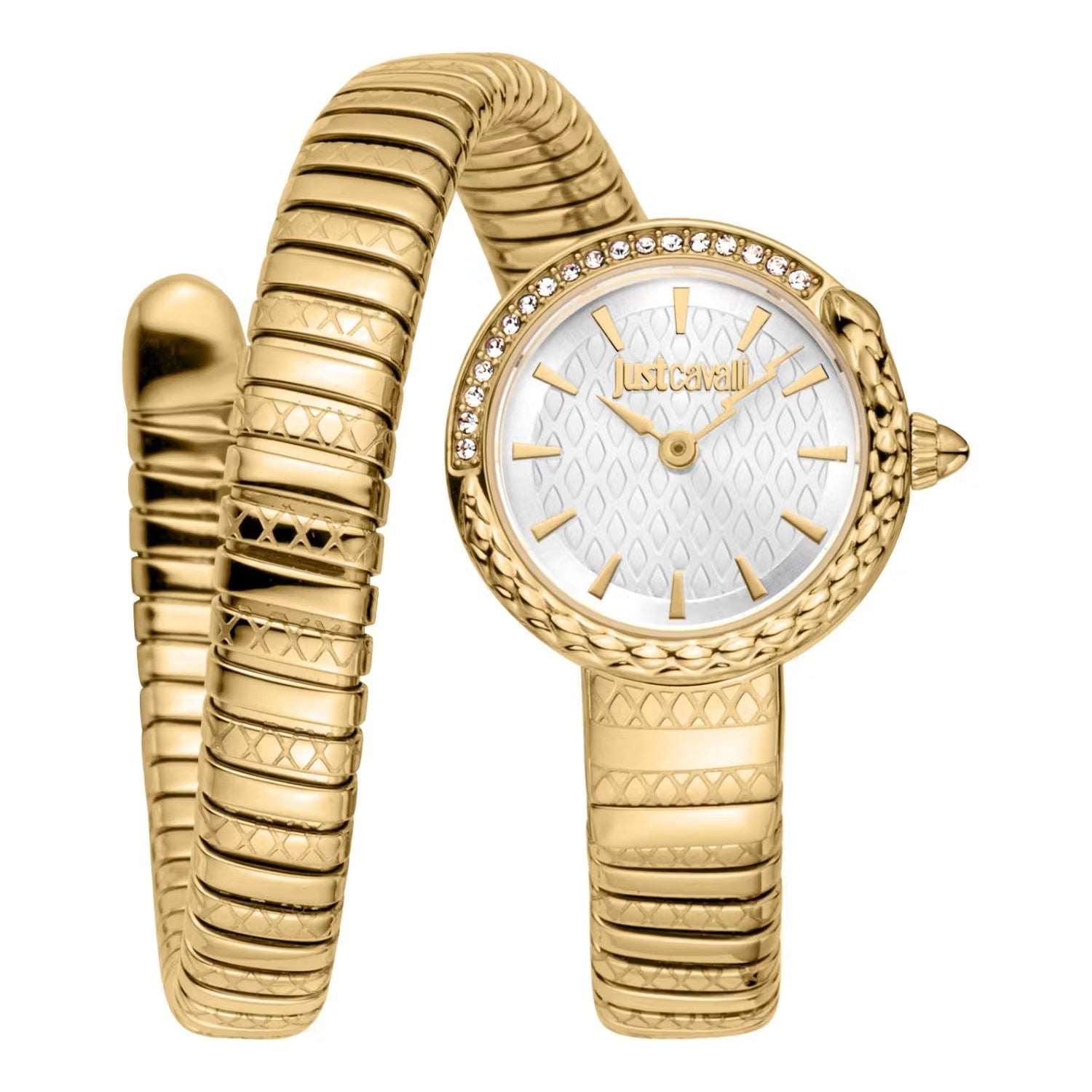 Just Cavalli Enchanting White Dial Gold Steel Strap Watch for Women - JC1L301M0025