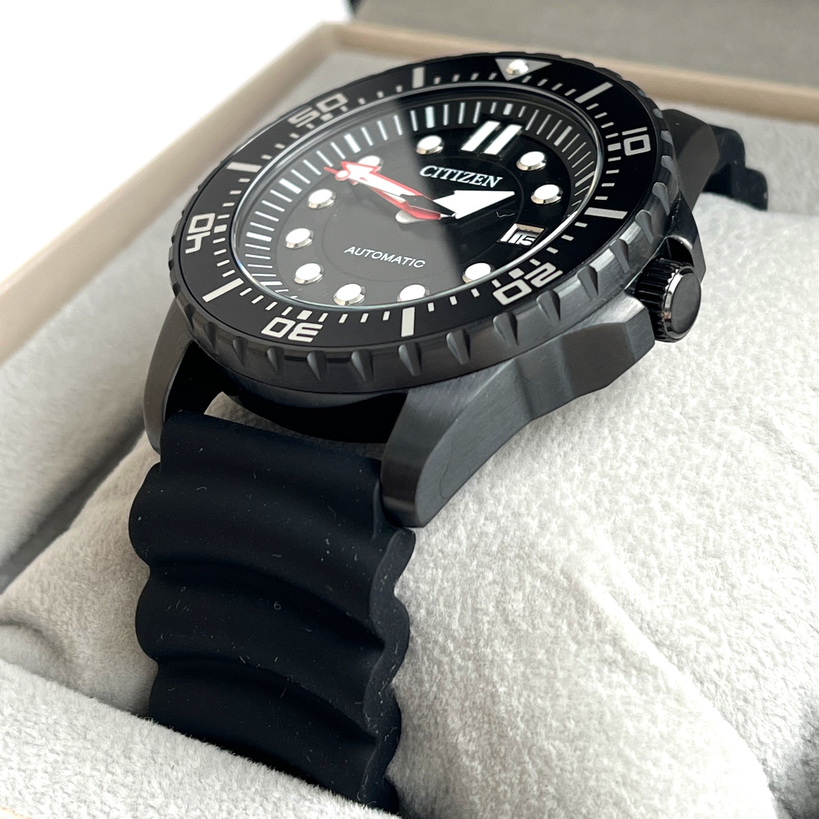 Citizen Mechanical Automatic Black Dial Black Rubber Strap Watch for Men - NJ0125-11E