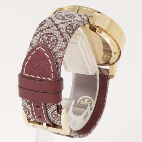 Tory Burch The Tory Chronograph White Dial Maroon Jacquard Strap Watch for Women - TBW1051