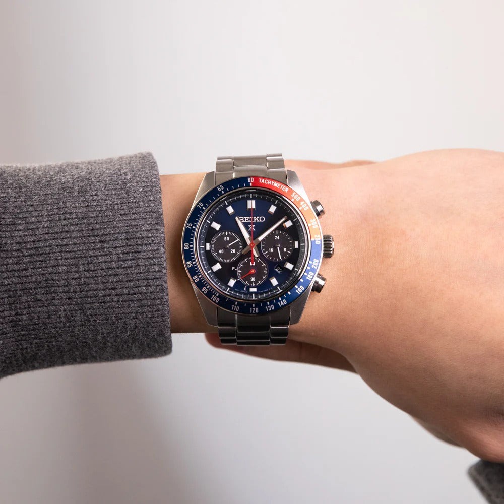 Seiko Prospex Speedtimer Solar Chronograph Blue Dial Silver Steel Strap Watch for Men - SSC913