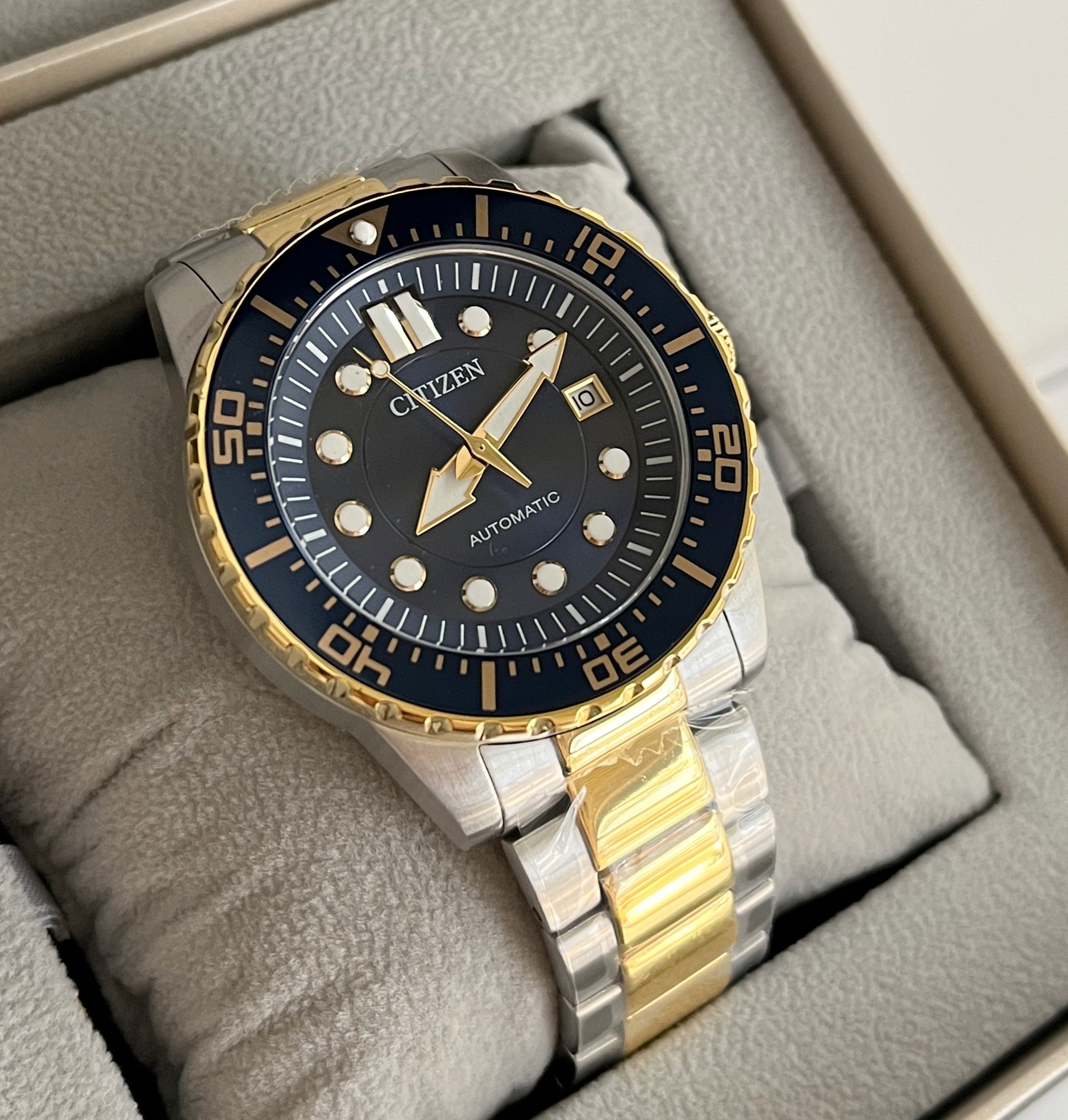 Citizen Mechanical Automatic Blue Dial Two Tone Steel Strap Watch for Men - NJ0174-82L