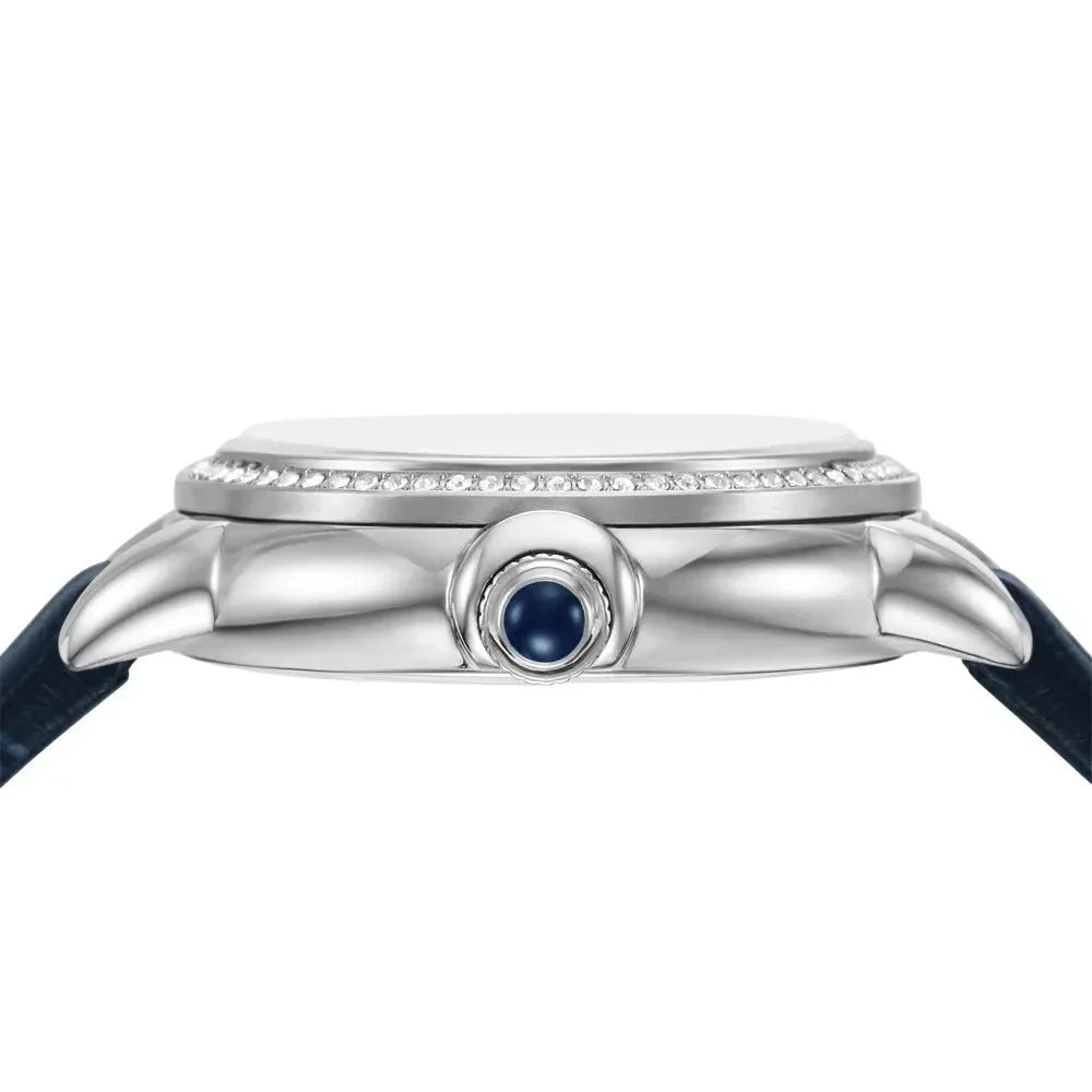 Emporio Armani Mia Moonphase Blue Dial Blue Leather Strap Watch for Women - AR11629