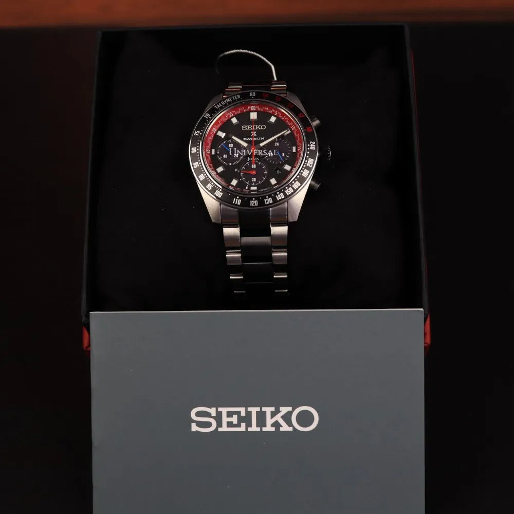 Seiko Prospex Speedtimer Solar Chronograph Datsun 240Z Collaboration Limited Edition Black Dial Two Tone Steel Strap Watch for Men - SSC957