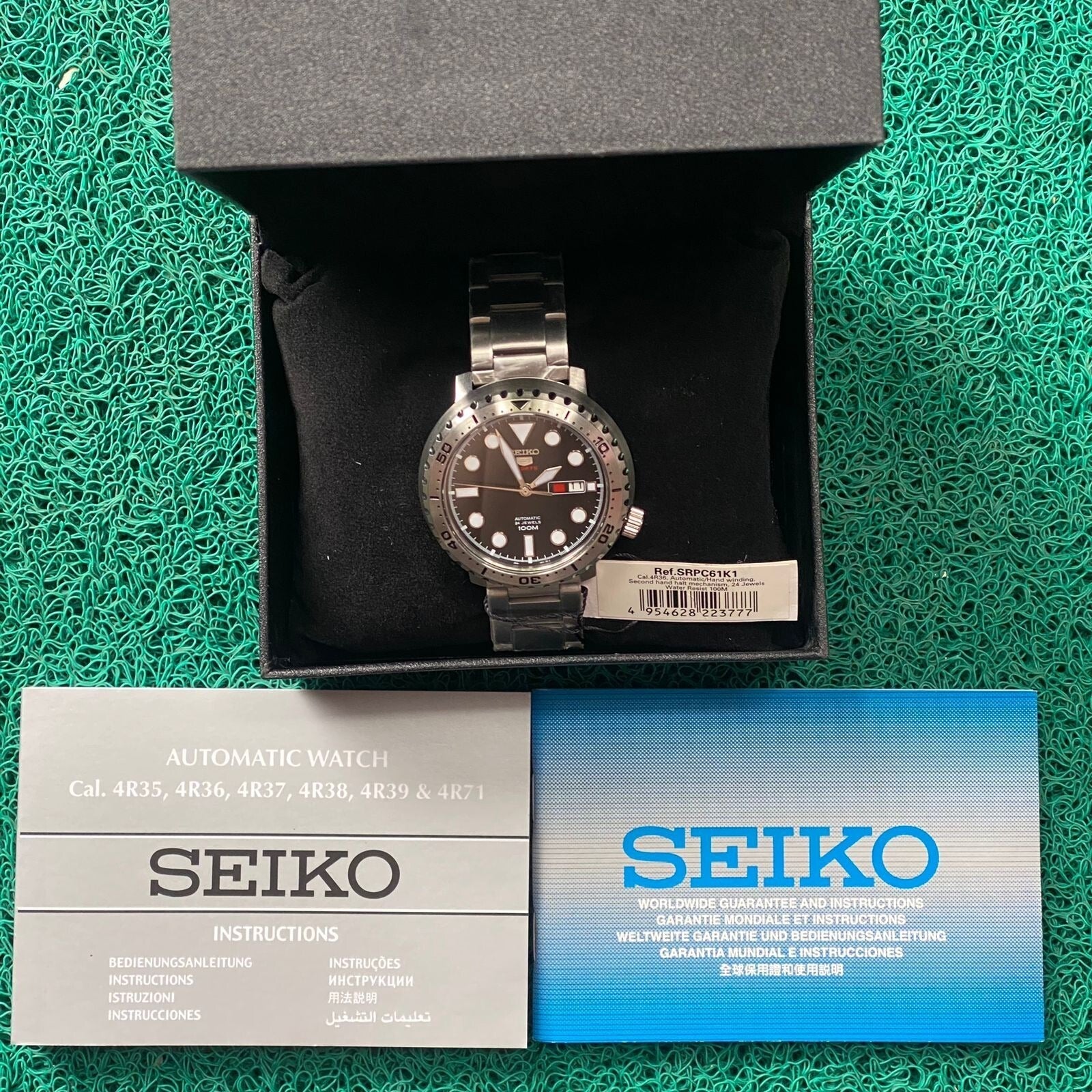 Seiko 5 Sports Automatic Black Dial Silver Steel Strap Watch for Men - SRPC61J1
