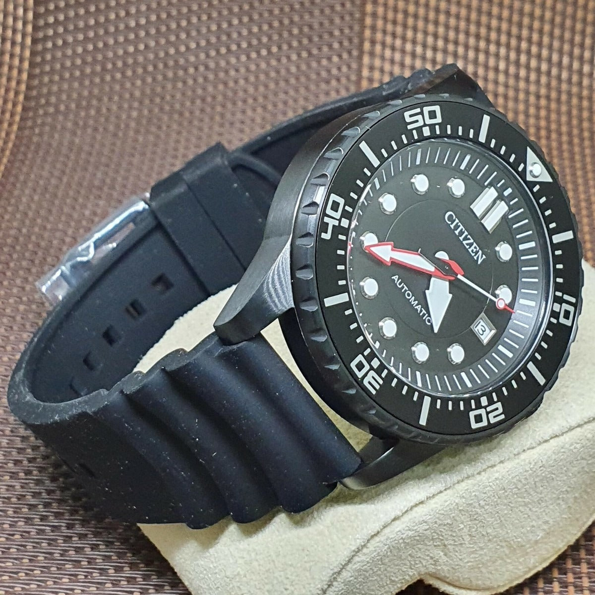 Citizen Mechanical Automatic Black Dial Black Rubber Strap Watch for Men - NJ0125-11E