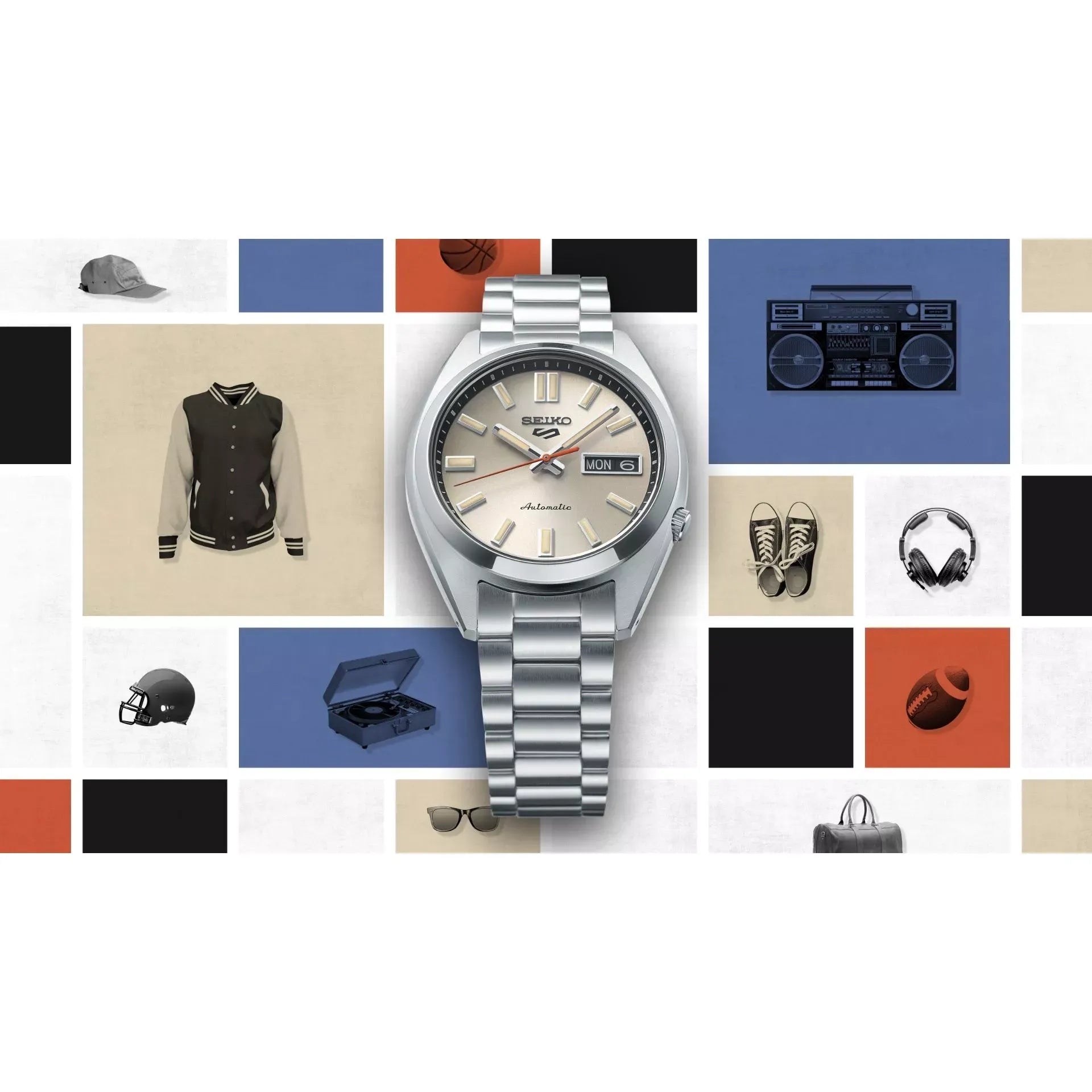 Seiko 5 Sports SNXS Series Automatic Beige Dial Silver Steel Strap Watch for Men - SRPK91K1