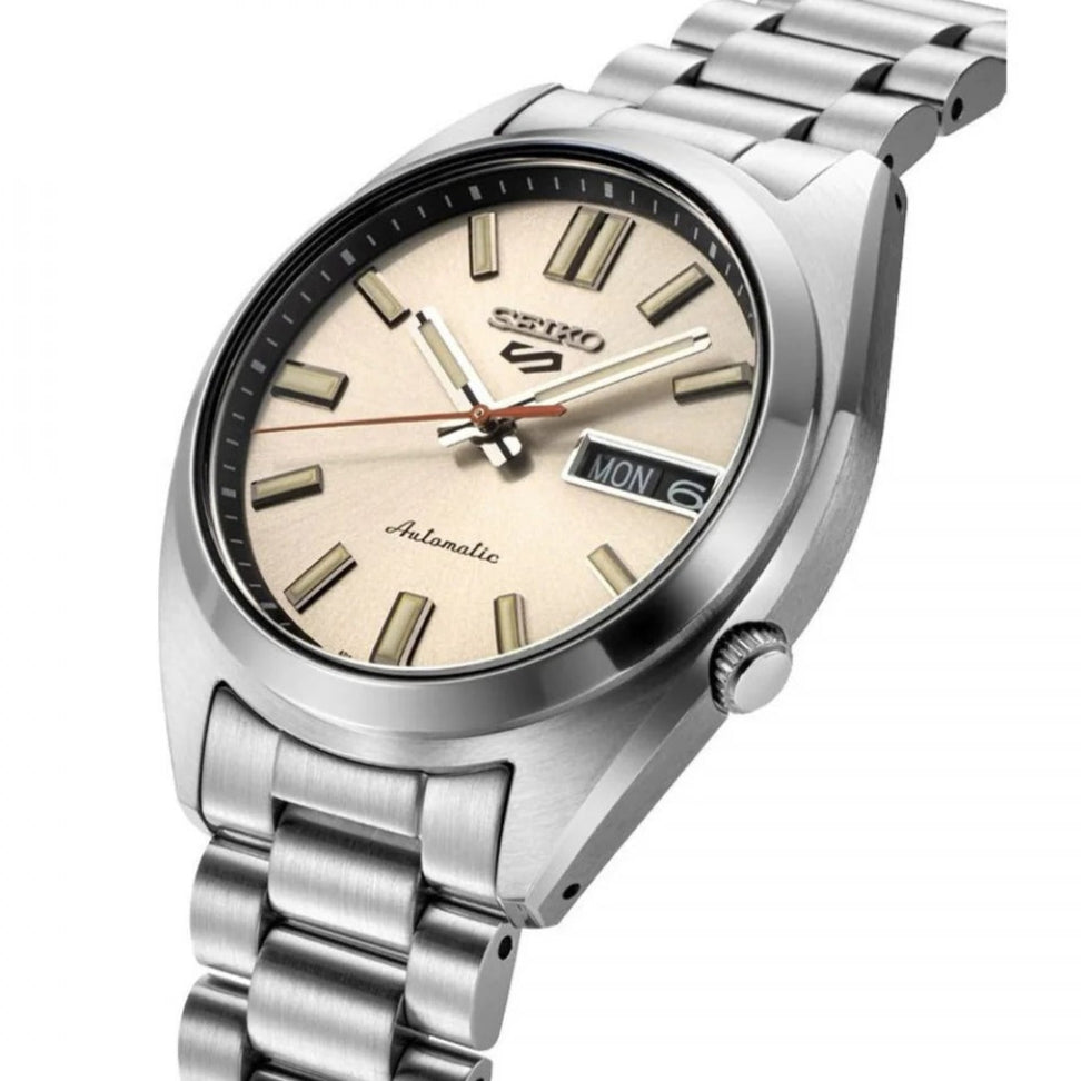 Seiko 5 Sports SNXS Series Automatic Beige Dial Silver Steel Strap Watch for Men - SRPK91K1