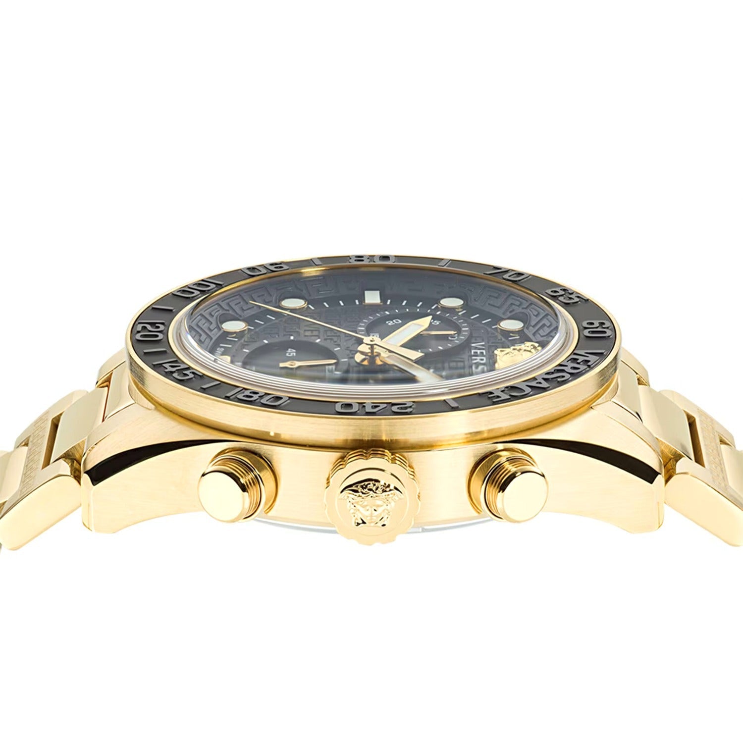 Versace Greca Dome Chronograph Black Dial Gold Steel Strap Watch for Men - VE6K00523