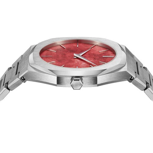D1 Milano Ultra Thin Red Dial Silver Steel Strap Watch for Men - D1-UTBJ20