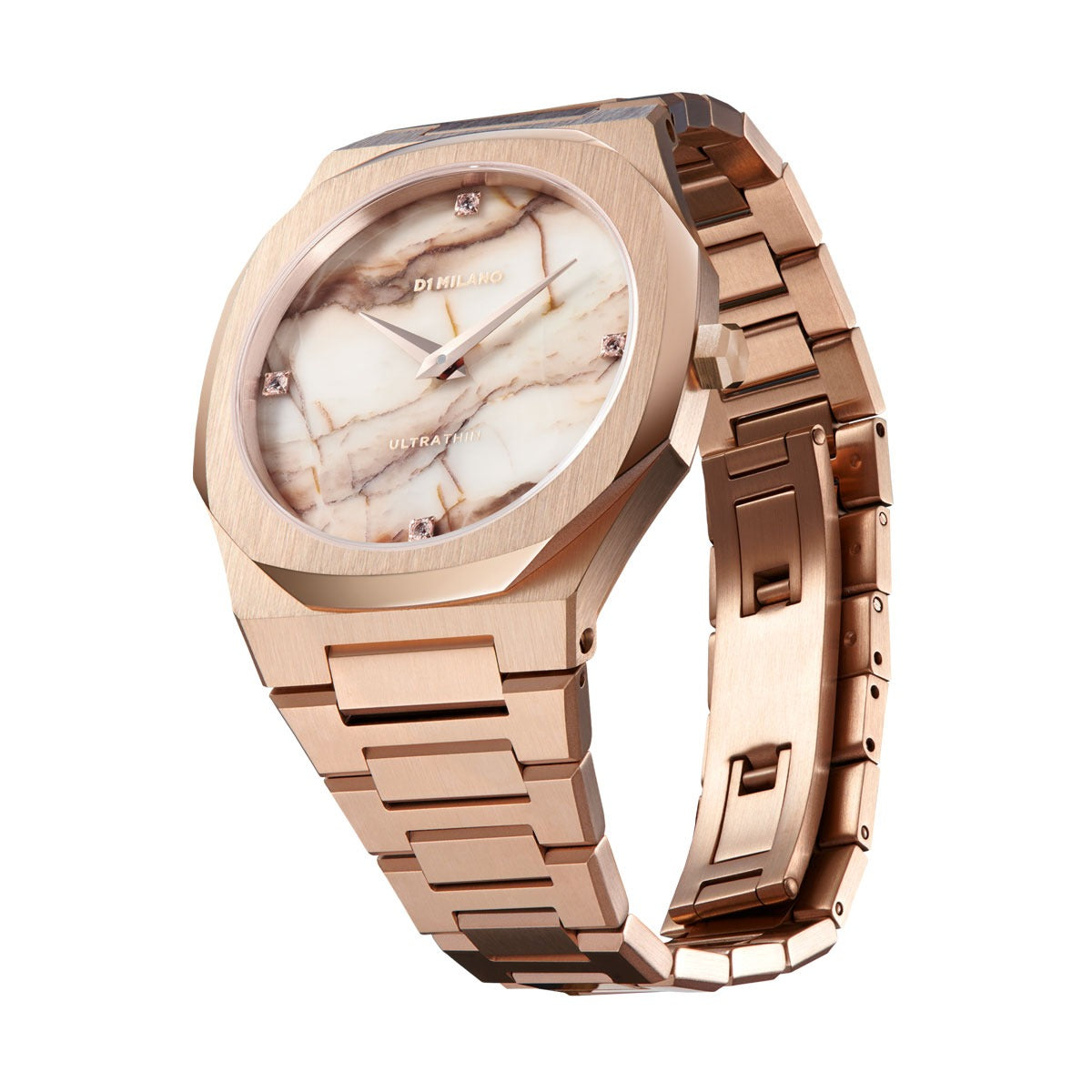 D1 Milano Ultra Thin Marble Dial Rose Gold Steel Strap Watch for Women - D1-UTBL14