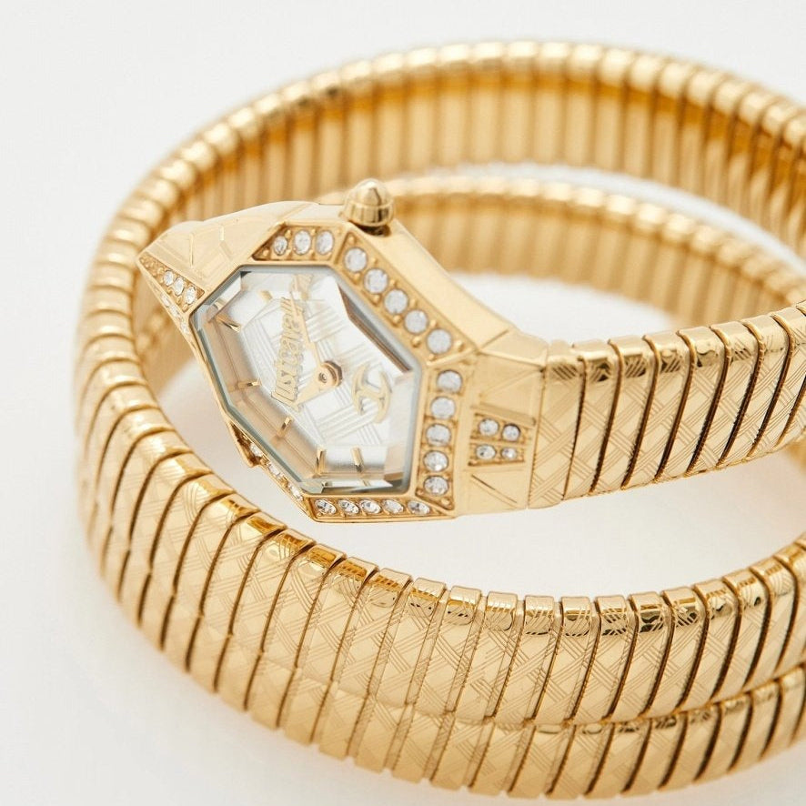 Just Cavalli Mesmerizing White Dial Gold Steel Strap Watch for Women - JC1L304M0025