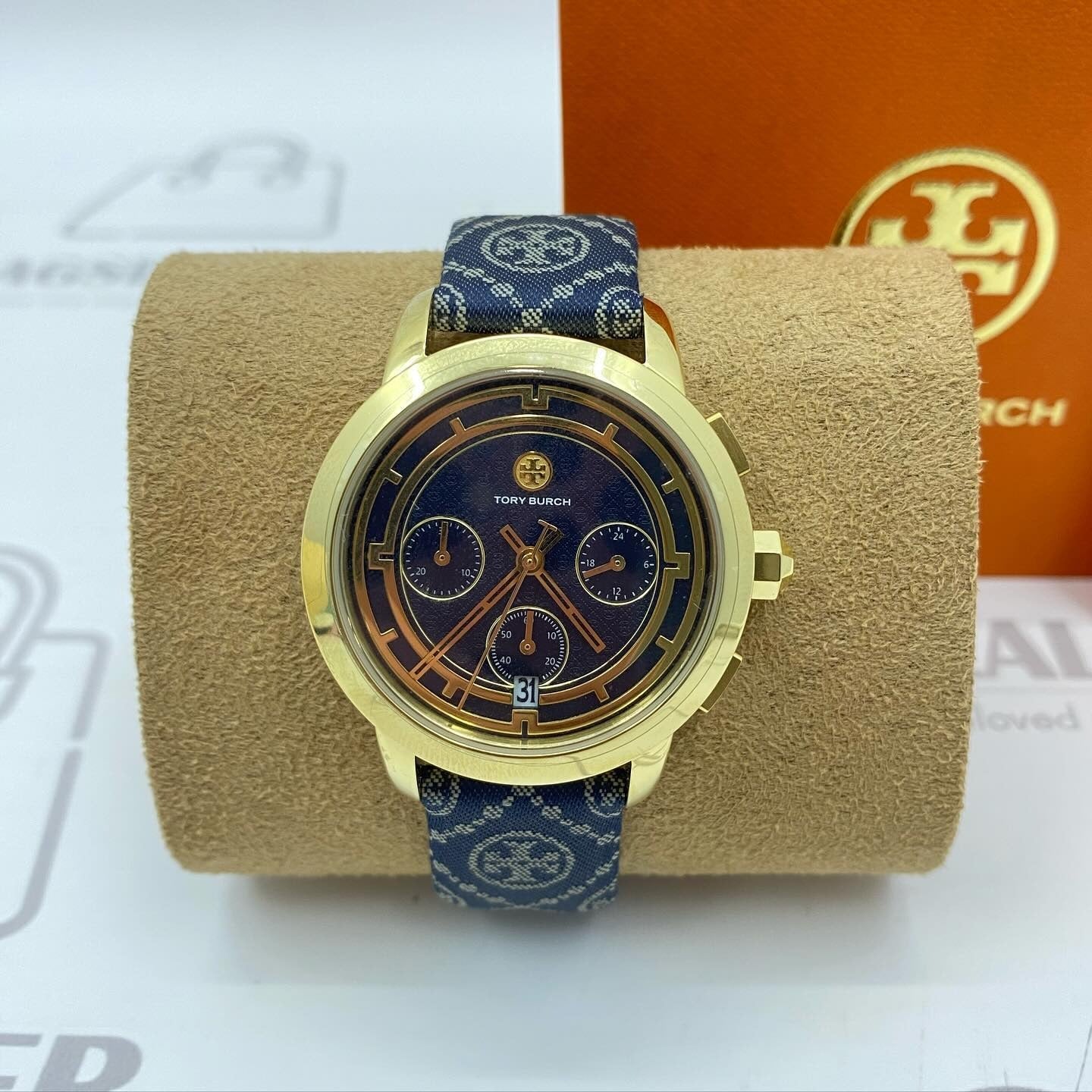 Tory Burch The Miller Chronograph Blue Dial Blue Jacquard Strap Watch for Women - TBW1038