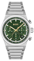 Hugo Boss Candor Chronograph Green Dial Silver Steel Strap Watch for Men - 1514220
