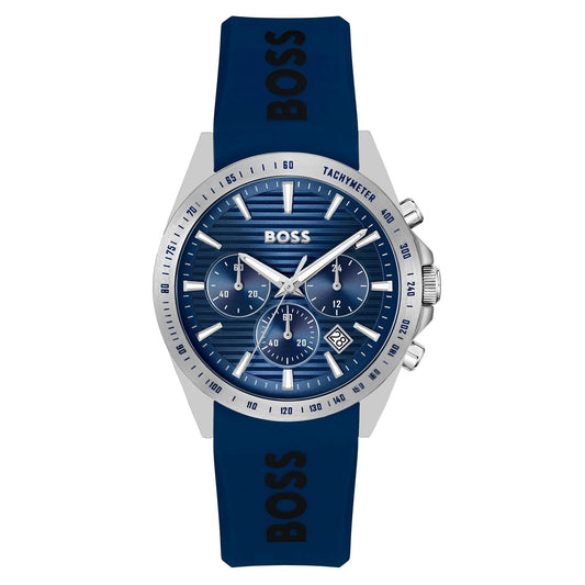 Hugo Boss Strike Chronograph Blue Dial Blue Rubber Strap Watch for Men - 1514239